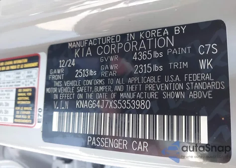 2025 Kia K5 Gt-Line from USA, damaged, VIN KNAG64J7XS5353980